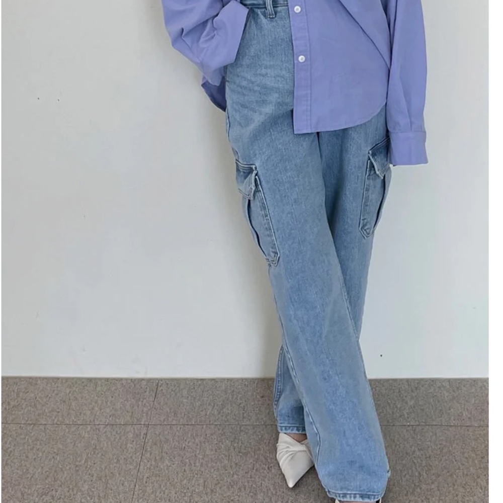 The Frankie Shop Kai Cargo Denim Pants - Worn Wash